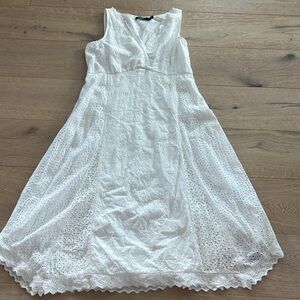 Lauren Ralph Lauren White Cotton Eyelet Sleeveless Dress Size 10 Classic Lined